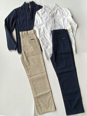 Calvin Klein 2 Chino Pants, Sweater  and White Shirt Set of 4,Size 8,Never worn